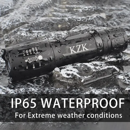 Vista 6 de KZK Linterna LED, linterna táctica brillante de 2500 lúmenes, 5 modos de haz zoomable, impermeable y duradera para campamento, al aire libre