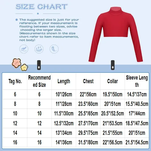 Vista 7 de Camiseta corta de manga larga para niñas y niñas, con cuello alto falso, para ballet, danza, gimnasia, yoga, animadora
