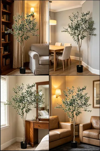 Vista 3 de Árbol de olivo artificial de 6 pies para decoración de sala de estar