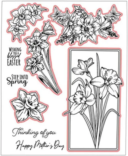 Vista 2 de Juego de sellos y troqueles transparentes de flores para hacer tarjetas, plantillas cortadas para álbumes de recortes, álbum de fotos, papel