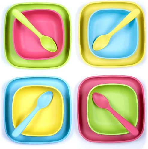 Vista 6 de GET FRESH Juego de cucharas de bambú para niños, paquete de 4 cucharas reutilizables de fibra de bambú para uso diario, cubiertos grandes de bambú