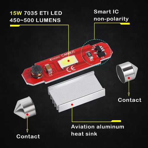 Vista 3 de Focos LED Festoon DE3175 DE3021 de 1.220 in, mapa interior, cúpula, maletero, luces de lectura, blanco de 6000 K, DE3022 3022 3021, 480 lúmenes