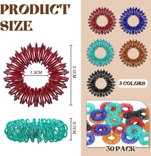 Vista 2 de Blulu 30 Piezas Anillos de Acupresión con Púas Anillos Sensoriales para Dedos Alivio del Estrés Masajeador Sensorial Fidget para Adolescentes