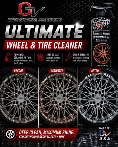 Vista 4 de GV Automotive Products Ultimate Radiant - Limpiador de llantas cromadas y rines en aerosol – Seguro, listo para usar, pule, brilla y elimina
