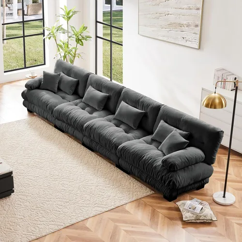 Vista 41 de Sofá modular en forma de U de 118 pulgadas con 2 otomanas, sofá de nube de terciopelo peletizado con almohadas de apoyabrazos de refuerzo, cómodo