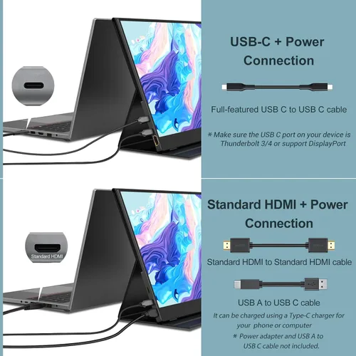 Vista 3 de InnoView Monitor portátil, 15.6 pulgadas FHD 1080P HDMI USB C segundo monitor externo para computadora portátil, escritorio, MacBook, teléfonos