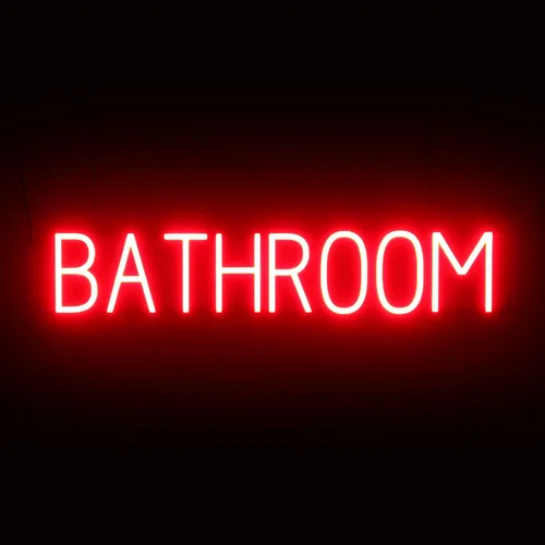 Vista 33 de SpellBrite Letrero de MEN para baños de negocios Letreros relacionados con el baño con aspecto de neón, luz LED azul 13.8 x 6.3 pulgadas
