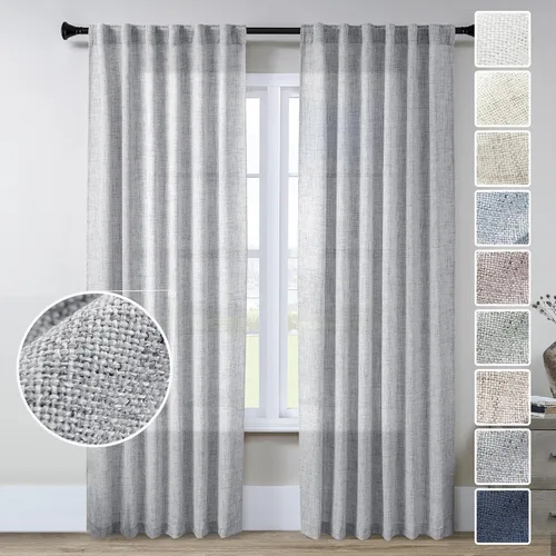 Vista 61 de Cortinas de Lino Natural Color Crema de 84 Pulgadas de Largo para Sala de Estar, Juego de 2 Paneles de Lino Texturizado con Trabillas Traseras