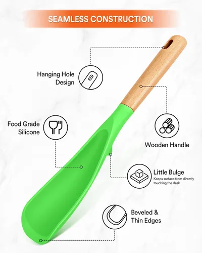 Vista 3 de Cuchara de cocina para utensilios de cocina antiadherentes, ideal para cocinar y servir silicona mate resistente sin BPA, cuchara con mango de Verde
