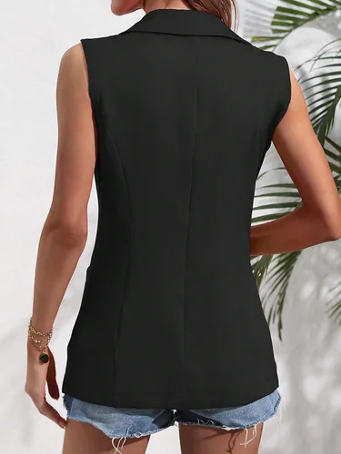 Vista 2 de Floerns Chaqueta elegante sin mangas con cuello de solapa abierta para mujer