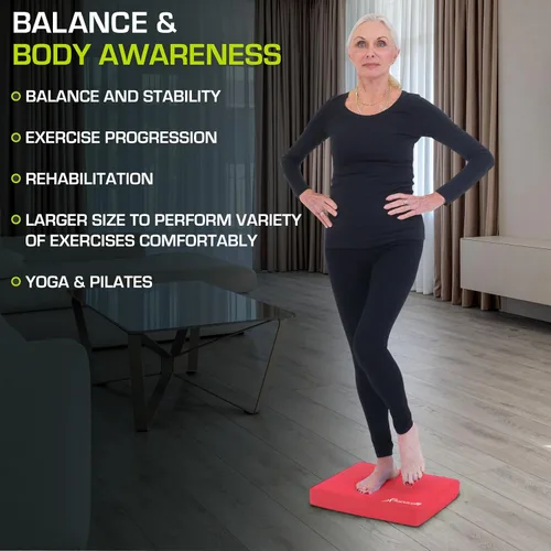 Vista 5 de ProsourceFit Almohadilla de equilibrio para ejercicios: alfombrilla de espuma antideslizante acolchada grande y rodillera para fitness, Rojo