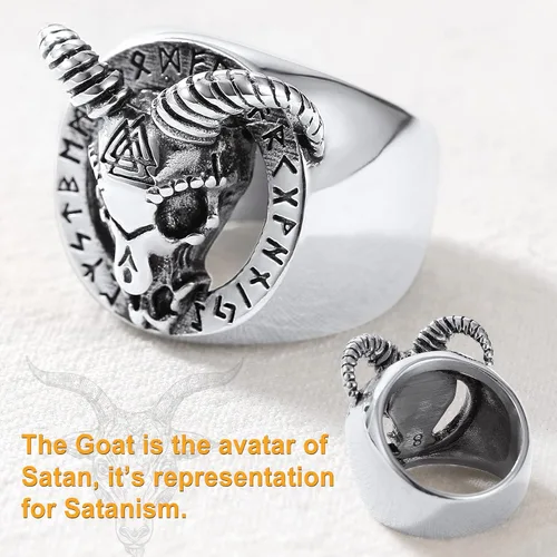 Vista 6 de U7 Men's Punk Ring Stainless Steel Black Gold Color Signet Ring, Cool Costume Rings -with Gift Box