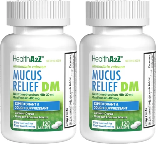 Vista 11 de HealthA2Z® Alivio de la mucosidad DM Dextrometorfano HBr 20 mg Guaifenesina 400mg Sin benceno Tos, liberación inmediata, sin recubrimiento