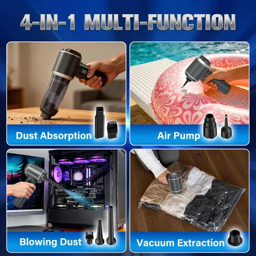 Vista 2 de Aspiradora de mano 4 en 1 inalámbrica y plumero de aire, 28000 pa de potencia de succión portátil inalámbrica, mini aspiradora con pantalla digital
