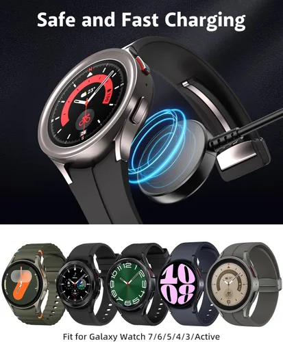 Vista 3 de Paquete de 2/5 pies para cargador de reloj Samsung compatible con Galaxy 7/6/6 Classic/5/5 Pro/4/4 Classic/3/Active Ultra/FE cable de carga USB-Negro