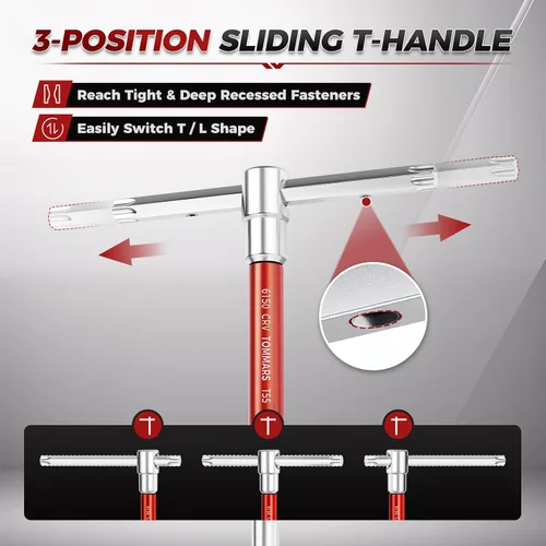 Vista 5 de TOMMARS Juego de llaves Torx con mango en T, mango deslizante, T10-T55