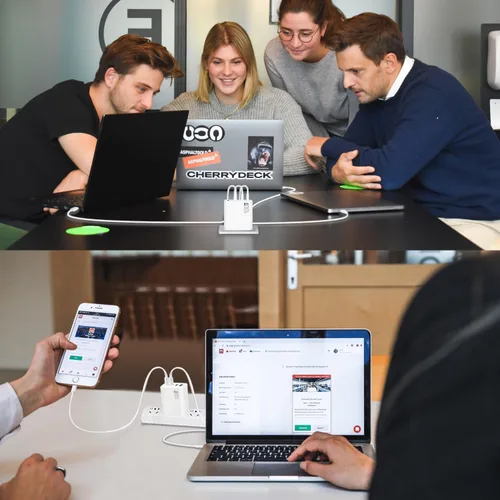 Vista 5 de Cargador USB C de 100 W, adaptador de corriente USB PD de 4 puertos, cargador USB C GaN, estación de carga rápida, compatible con Mac Book Pro/Air