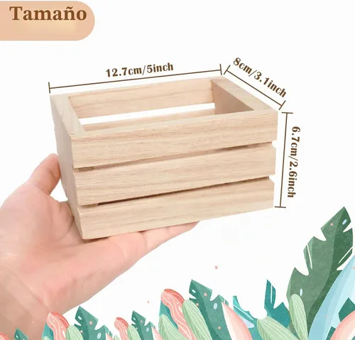 Vista 2 de Paquete de 4 mini cajas de madera rústica, cajas decorativas de madera sin terminar, caja de almacenamiento de madera para cocina, oficina