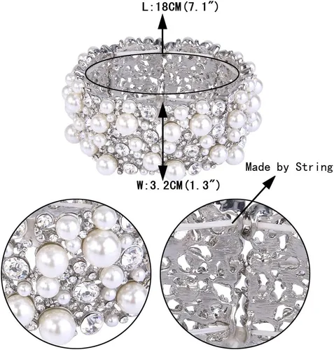 Vista 4 de EVER FAITH - Pulsera elástica para mujer con perlas de imitación de cristal, para novia, boda
