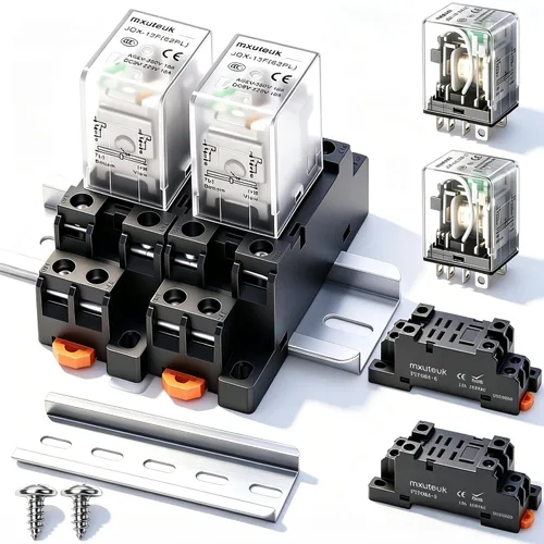 Vista 8 de mxuteuk 2 piezas HH54P DC 12V Bobina de 14 pines 3A 4PDT Relé de alimentación electromagnético con indicador LED, con base, con riel DIN de aluminio