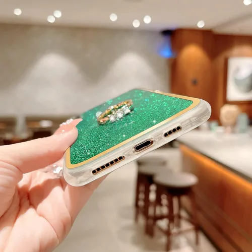 Vista 4 de Para Samsung Galaxy A52 5G Caso Lindas Niñas Mujeres Shell De Brillo De Lujo Con Anillo De Corazón Kickstand Cubierta Protectora A Prueba De Golpes