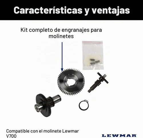 Vista 2 de Lewmar Juego de engranajes V700 - Kit de engranajes de repuesto para molinete V700, incluye engranajes (3), clip de retención y hardware