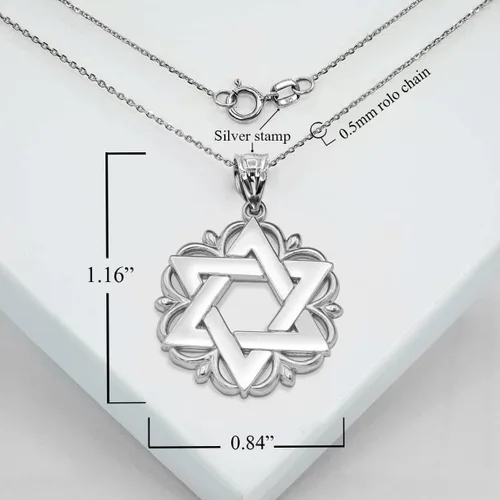Vista 2 de Judaica - Colgante de estrella judía de David en plata de ley 925 maciza y solo colgante