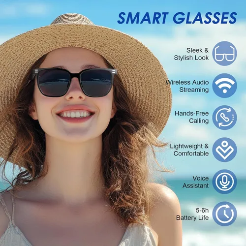 Vista 3 de Lentes inteligentes – Lentes de sol con Bluetooth fotocromáticos y anti luz azul, protección UV, llamadas manos libres y audio, asistente de voz