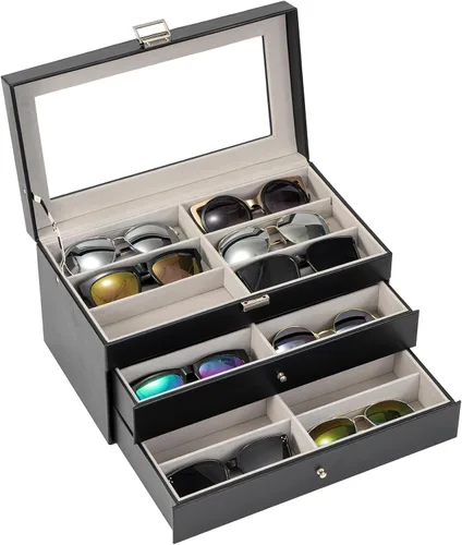 Vista 5 de ProCase Vitrina de reloj de 6 ranuras con cajón con 18 ranuras organizador de gafas de sol
