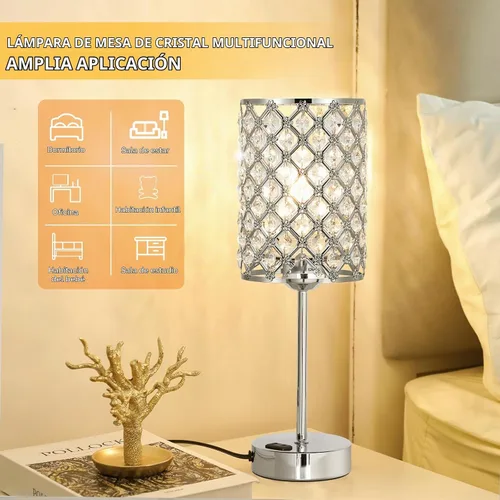 Vista 7 de Hong-in - Lámpara de mesa de cristal, control táctil con puertos de carga USB-C y USB-A y salidas de AC, lámpara de noche regulable de 3 vías