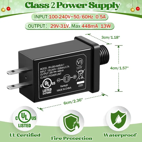 Vista 2 de Feekoon Fuente de alimentación LED Clase 2 transformador de 29 V 13 W, adaptador de enchufe impermeable IP44 de EE. UU., controlador LED de uso