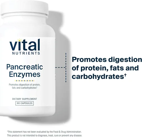 Vista 3 de Vital Nutrients Enzimas pancreáticas de 1000 mg (fuerza completa) - Suplemento de digestión de pancreatina con proteasa, amilasa y lipasa - Enzimas