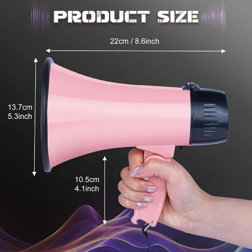 Vista 2 de MyMealivos 20W Megáfono Bullhorn - 13.7 cm × 21.8 cm Megáfono portátil con sirena incorporada y grabación de 240s, control de volumen, cobertura