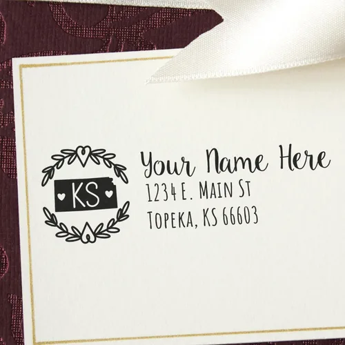 Vista 68 de State of Alabama Wreath Duo Hand Address Stamp - Personalized Rubber Stamp Montaje manual Duo