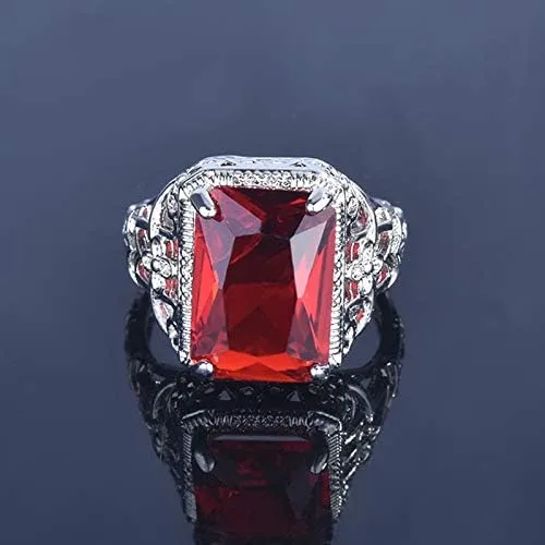 Vista 3 de Elegant Huge Tanzanite 925 Silver Ruby Ring Emerald-Cut AAA CZ Engagement Ring Red Oversized Rectangular 3A Zircon Engagement Ring for Women
