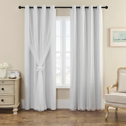 Vista 14 de naturetalk Cortinas opacas del 90% al 95% con transparente aplastado, juego de 2 paneles de cortina, ojales plateados antiguos, rosa bebé, 52