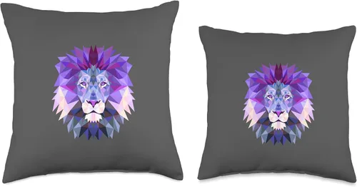 Vista 3 de löwe in purple Lion Zodiac Astroface - Almohada de polígono OM con ojo de chakra morado, 16 x 16 pulgadas, multicolor