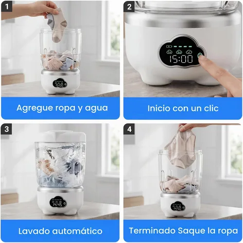 Vista 4 de Lavadora de ropa interior, lavadora portátil, mini lavadora plegable de 1.6 L con 3 modos, máquina de lavandería recargable para calcetines, ropa