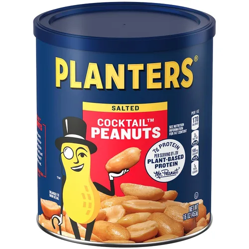 Vista 16 de PLANTERS Cacahuetes tostados secos, proteína a base de plantas, ligeramente salado, aperitivo de maní, tarro de 16 onzas