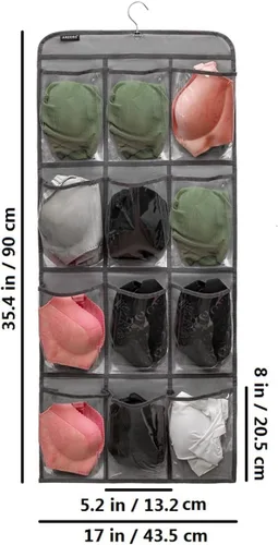 Vista 9 de Organizador de zapatos colgante de doble cara para armario con colgador giratorio, soporte para zapatos colgante con 24 bolsillos grandes