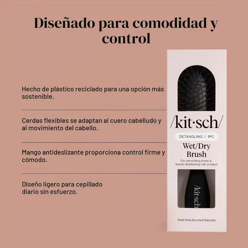 Vista 3 de Kitsch Cepillo desenredante para cabello húmedo y seco, cepillo flexible para mujeres, hombres y niños, cepillo desenredante para cabello rizado