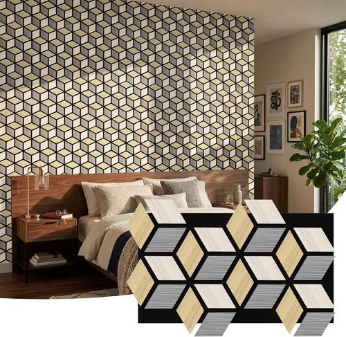 Vista 8 de Paquete de 4 paneles de pared acústicos, PVC 3D de 27 x 18 pulgadas, paneles de pared de madera insonorizados para decoración de pared