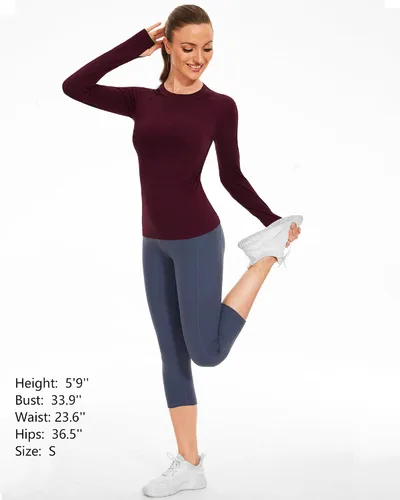 Vista 6 de Stelle Camisetas de entrenamiento para mujer, sin costuras, de manga larga, con agujeros para el pulgar para deportes, correr, atléticas, ajustadas