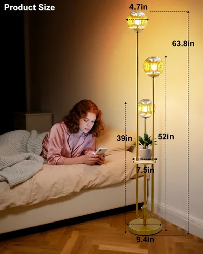 Vista 6 de Lightdot Lámpara de pie de vidrio de 63 pulgadas para sala de estar, lámparas altas modernas de pie regulables con pantalla de vidrio transparente