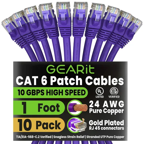 Vista 14 de GEARit Cables de conexión Cat6 Cat 6 Cable Ethernet de 1 pie 10 unidades Negro