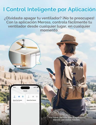 Vista 8 de meross Control inteligente del ventilador de techo e interruptor de luz de atenuación Works With HomeKit, Alexa, Google, SmartThings, 4-Speed Fan