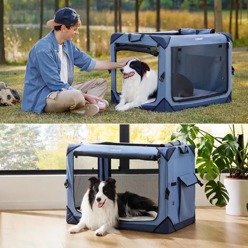 Vista 2 de Lesure Jaula Plegable para Perros - Perrera de Viaje Portátil para Perros Medianos, Jaula para Mascotas de 4 Puertas con Ventanas de Malla