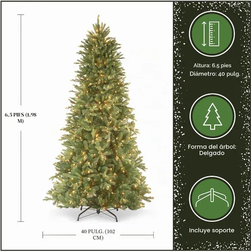 Vista 4 de Árbol de Navidad, abeto de aspecto real, con bisagras, con 1200 luces claras, de National Tree 500 luces transparentes, 1,462 puntas, incluye