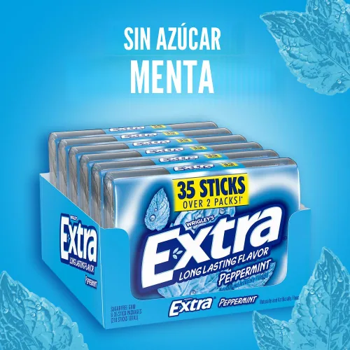 Vista 2 de EXTRA Goma de menta, paquete a granel de goma de mascar sin azúcar, 6 unidades/35 palitos