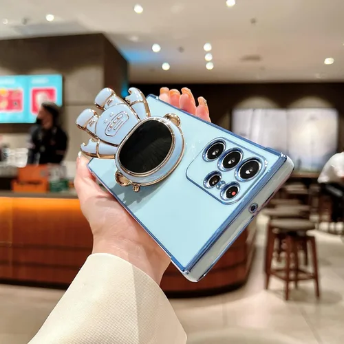 Vista 2 de Omio Funda para Samsung Galaxy S24 Plus con soporte oculto de astronauta, funda de lujo chapado en corazón con borde lateral, pequeño patrón de amor